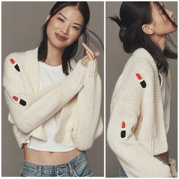 Anthropologie Sweaters - ANTHROPOLOGIE 3D Lipstick Embellished Cardigan Sweater OS